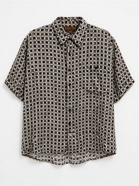 Vintage Lion’s Den by Haband Silk Geometric Abstract Short Sleeve Button Up - LG